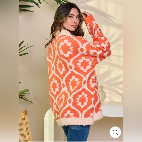 🆕POLAGRAM ORANGE LONG SLEEVE BUTTON CLOSURE COLORBLOCK SHERPA JACKET - Picture 3 of 5